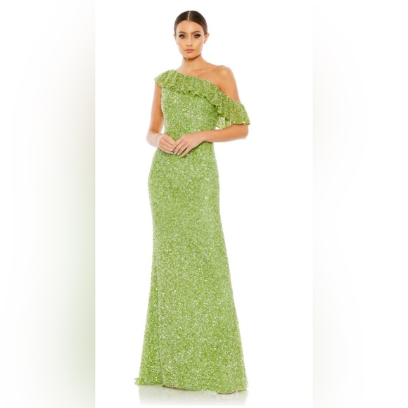 Mac Duggal Dresses & Skirts - Mac Duggal 5611 Key Lime  Sequined Drop Shoulder Trumpet Gown Size 12 $498